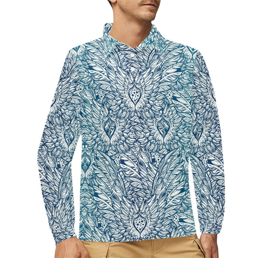 Angel Wings Boho Design Themed Print Long Sleeve Polo Shirt For Men's
