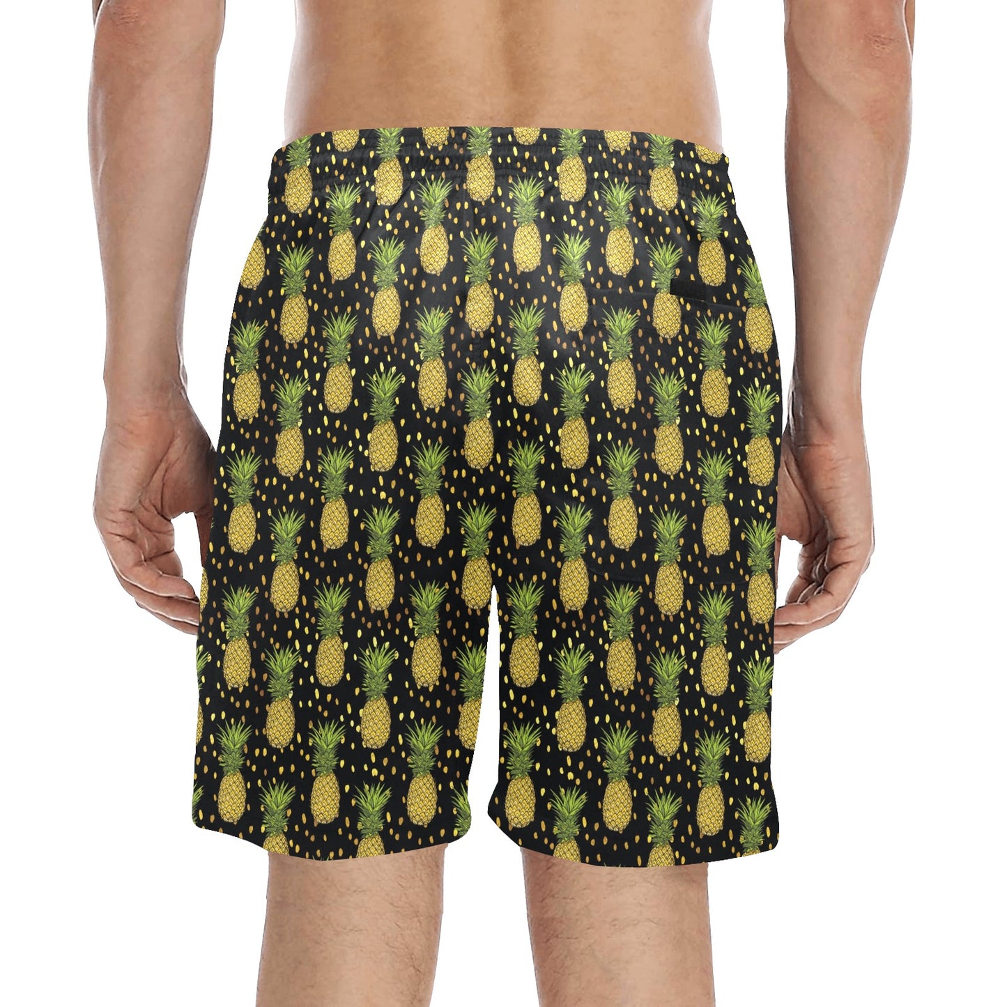 Pineapple Gold Dot Themed Print Men's Swim Trunks Beach Shorts