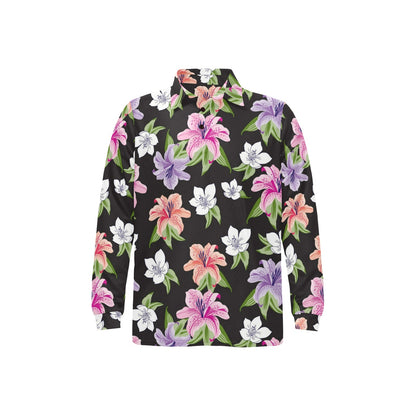 Lily Pattern Print Design LY02 Long Sleeve Polo Shirt For Men's