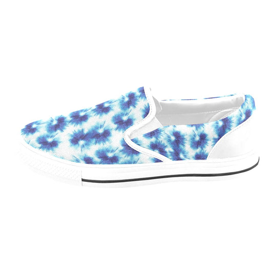Tie Dye Blue Print Design LKS305 White Slip Ons Canvas Women's Shoes
