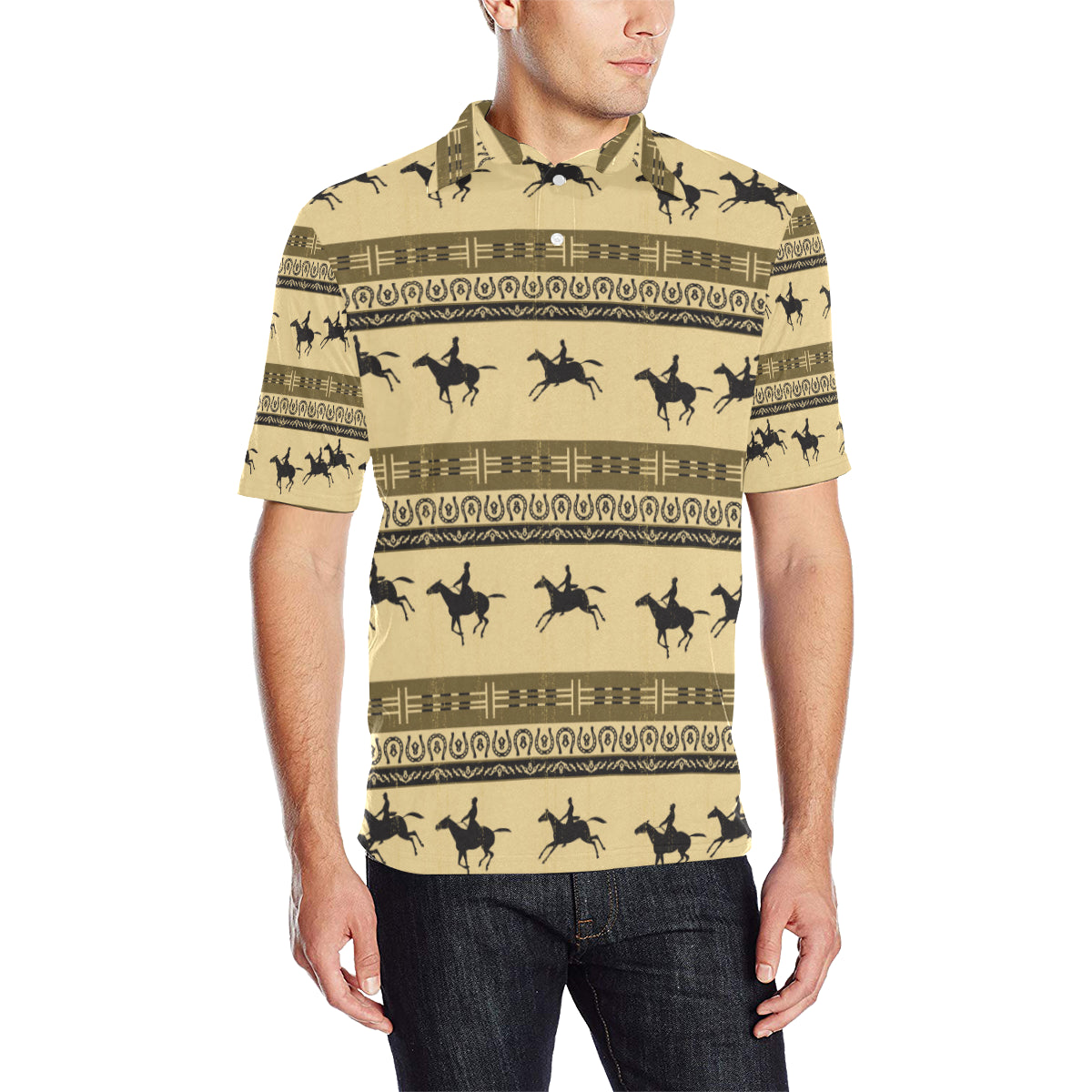Horse Pattern Prnt Men Polo Shirt