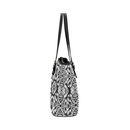 Tie Dye Black White Design Print Leather Tote Bag