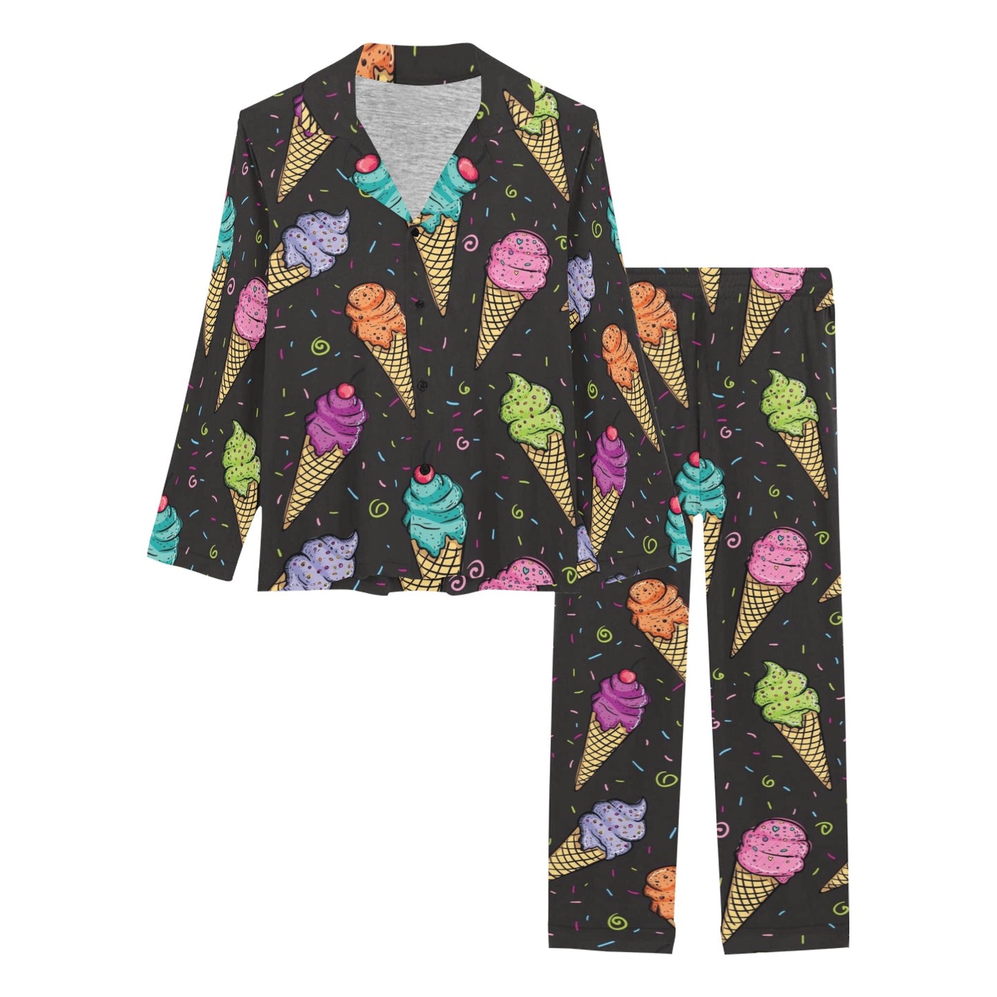 Ice Cream Pattern Print Design IC06 Women's Long Pajama Set