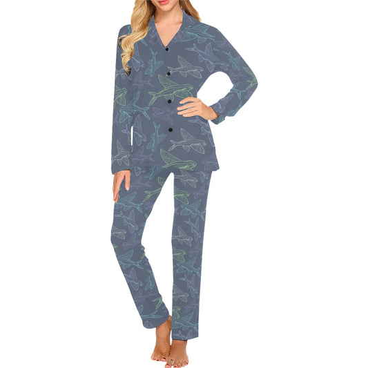 Flying Fish Pattern Print Design 02 Women's Long Pajama Set
