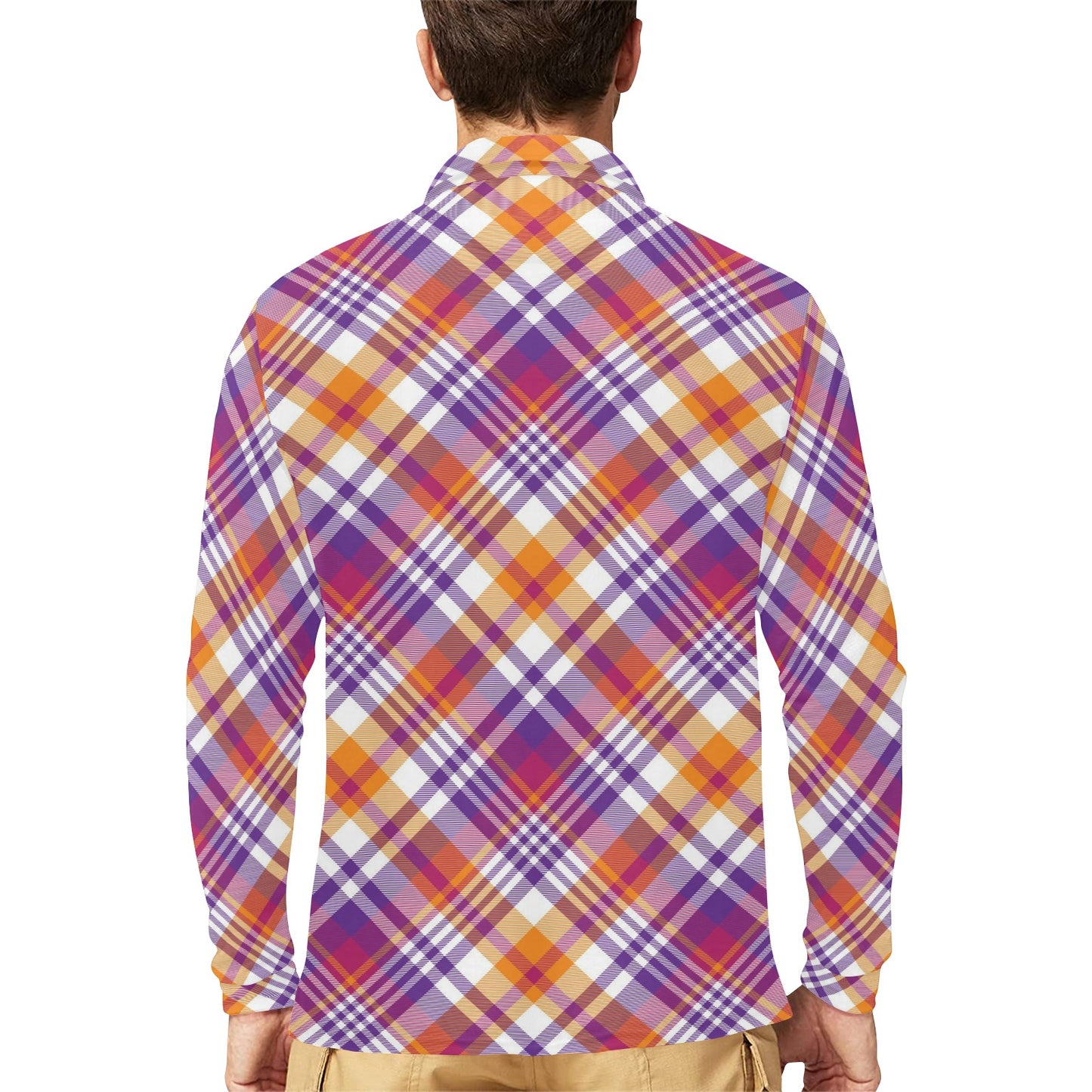 Madras Pattern Print Design 02 Long Sleeve Polo Shirt For Men's