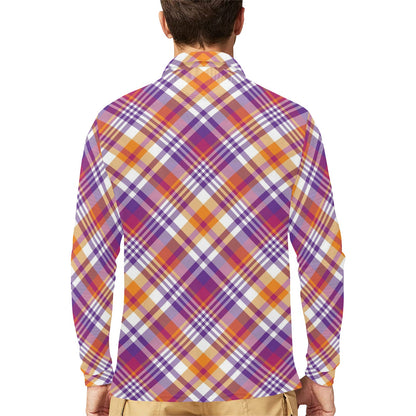 Madras Pattern Print Design 02 Long Sleeve Polo Shirt For Men's
