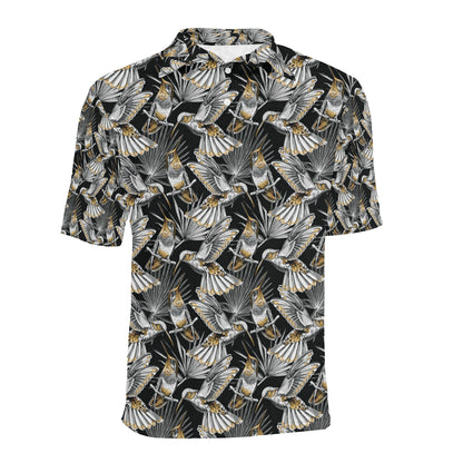 Hummingbird Gold Design Themed Print Men Polo Shirt