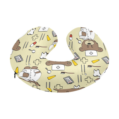Nurse Bear Pattern Print Design A02 U-Shaped Travel Neck Pillow