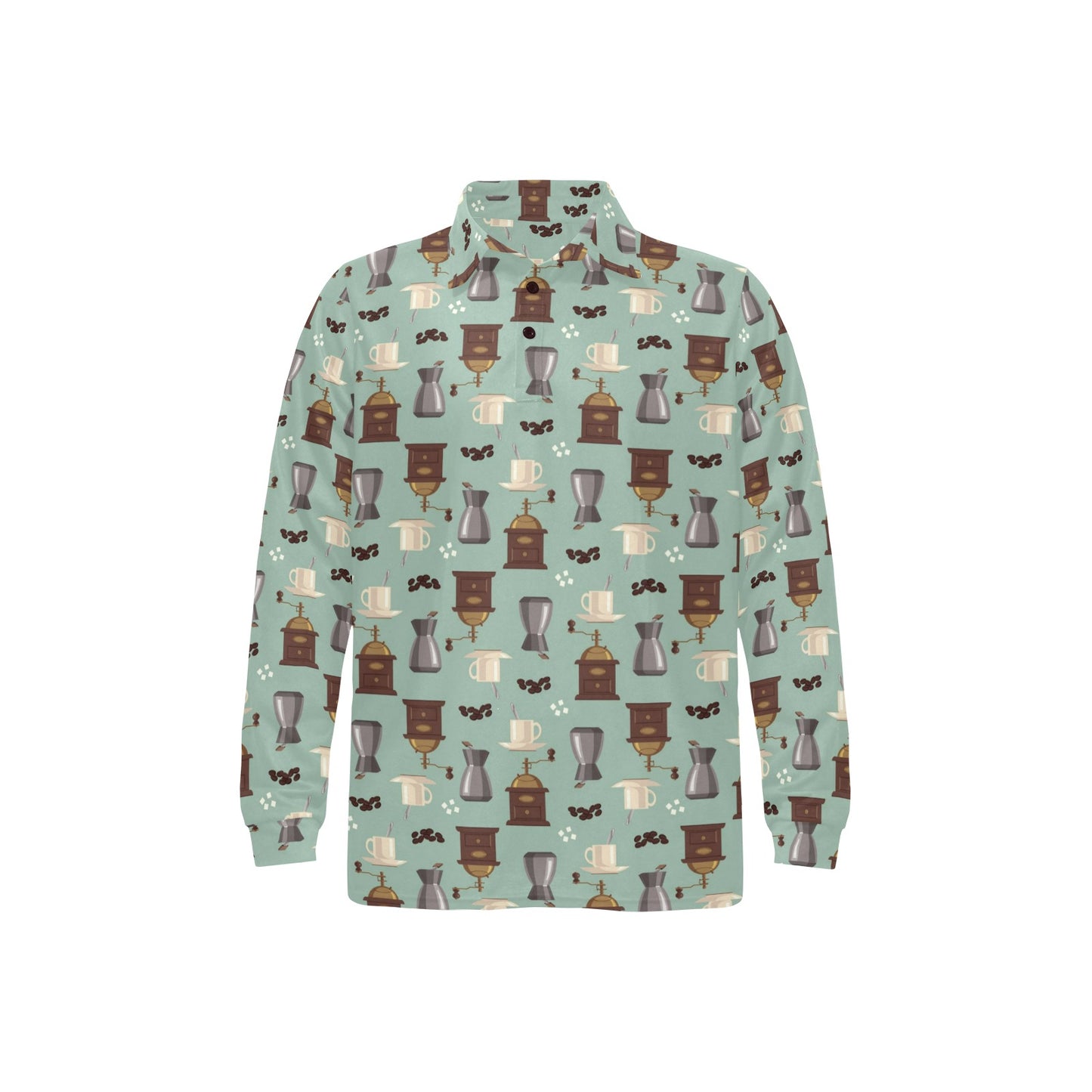 Coffee Pattern Print Design 04 Long Sleeve Polo Shirt For Men's