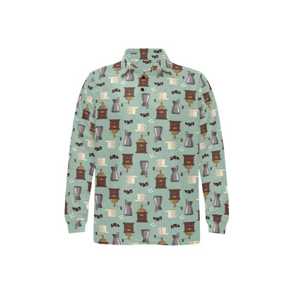 Coffee Pattern Print Design 04 Long Sleeve Polo Shirt For Men's