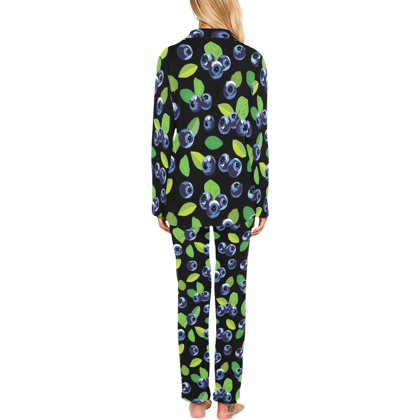 Blueberry Pattern Print Design BB03 Women's Long Pajama Set