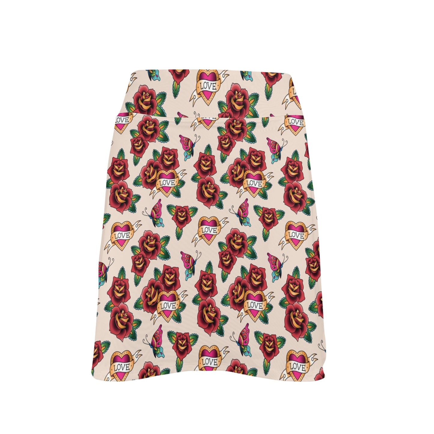 Tattoo Rose Print Design LKS302 17" Golf & Pickleball Skort with Pockets