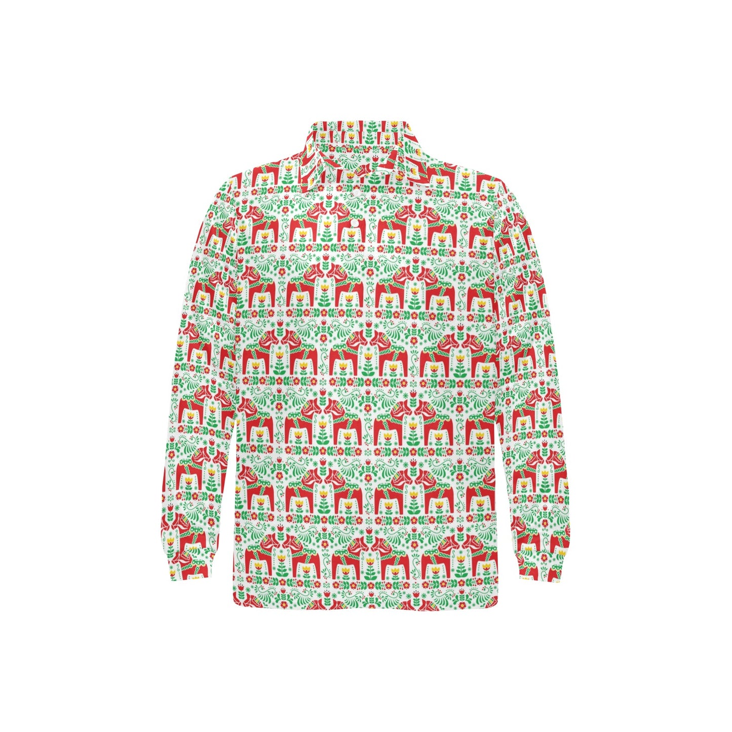 Swedish Dala Style Pattern Long Sleeve Polo Shirt For Men's