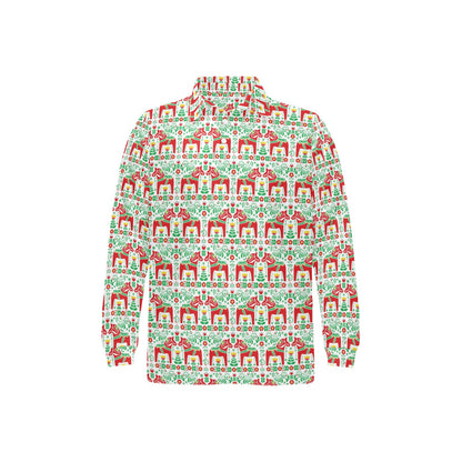 Swedish Dala Style Pattern Long Sleeve Polo Shirt For Men's