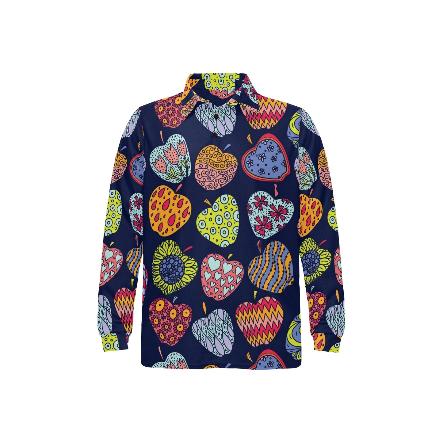 Apple Pattern Print Design AP05 Long Sleeve Polo Shirt For Men's