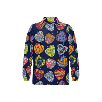Apple Pattern Print Design AP05 Long Sleeve Polo Shirt For Men's