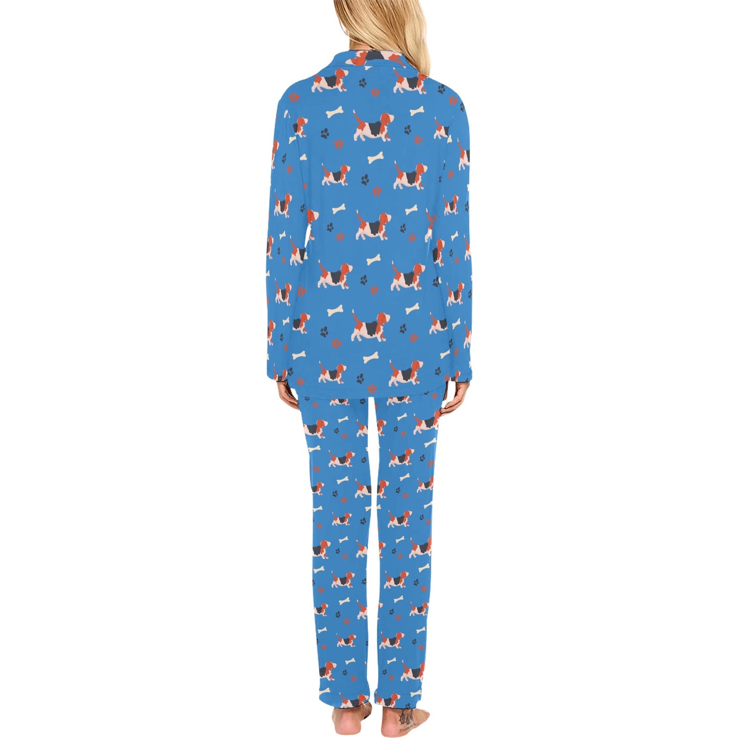 Basset Hound Pattern Print Design 02 Women's Long Pajama Set