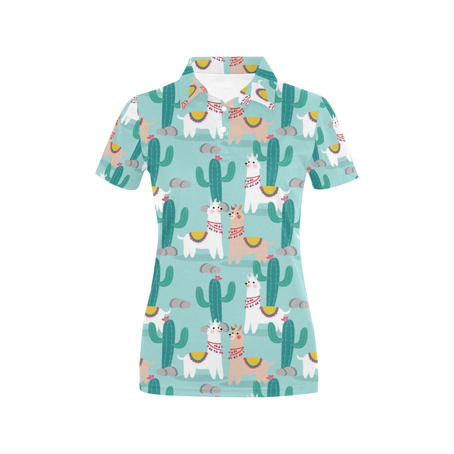 Llama Cactus Pattern Print Design 08 Women's Polo Shirt