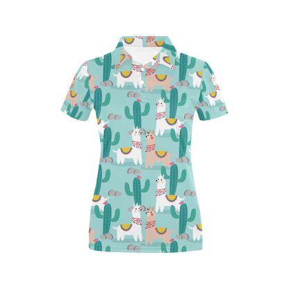 Llama Cactus Pattern Print Design 08 Women's Polo Shirt
