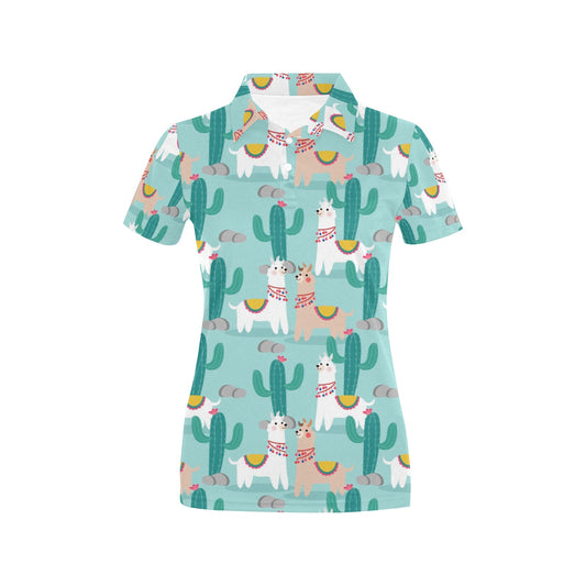 Llama Cactus Pattern Print Design 08 Women's Polo Shirt
