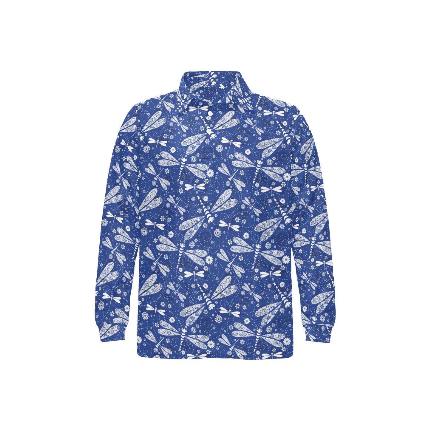 Dragonfly Pattern Print Design 03 Long Sleeve Polo Shirt For Men's
