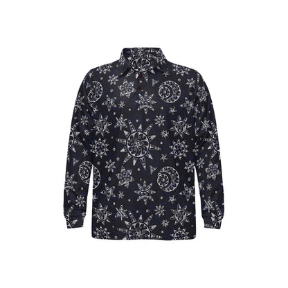 Sun Moon Pattern Long Sleeve Polo Shirt For Men's