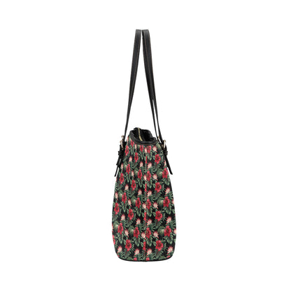 Flower Hawaiian Red Hibiscus Design Print Leather Tote Bag