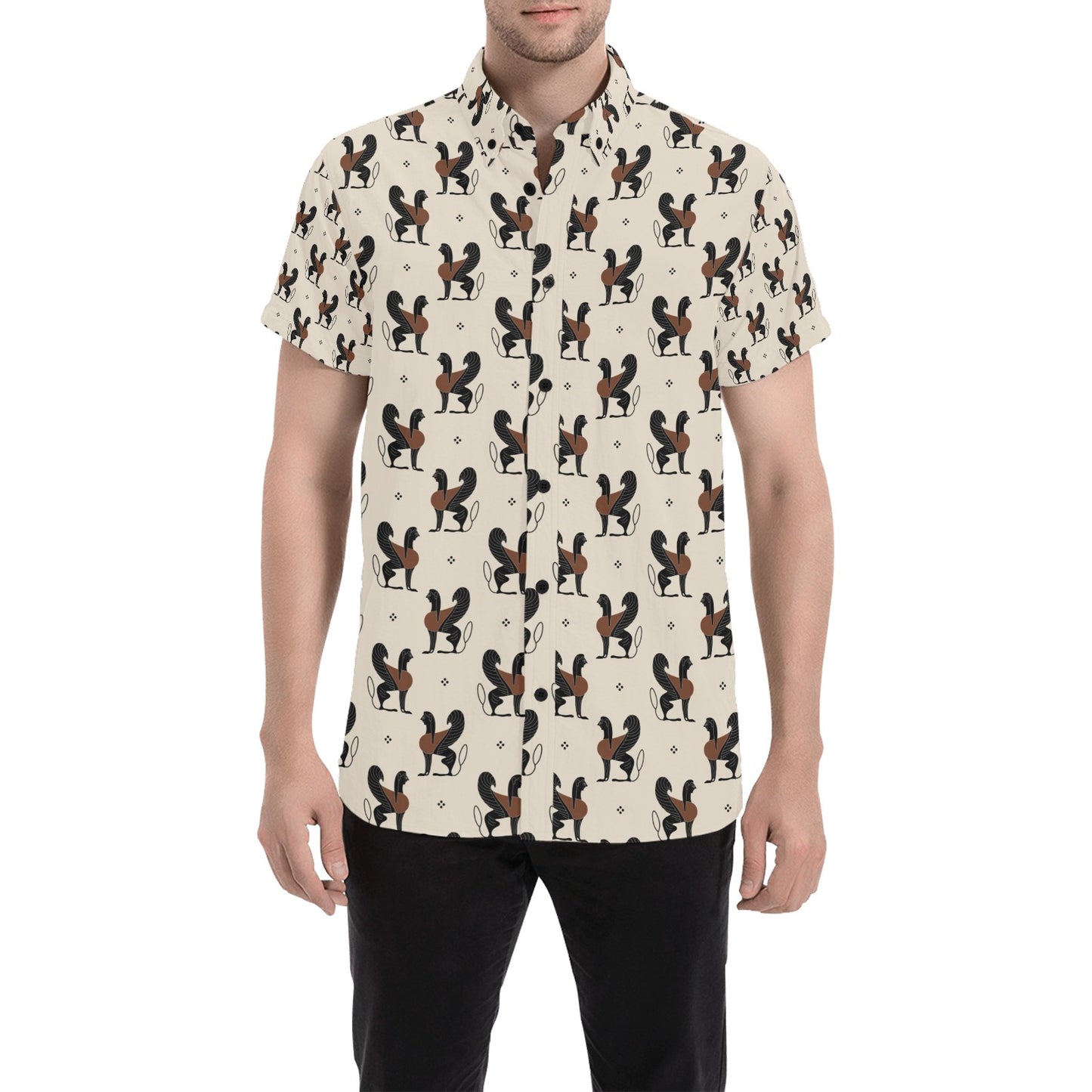 Ancient Greek Print Design LKS3010 Men Short Sleeve Button Up Shirt