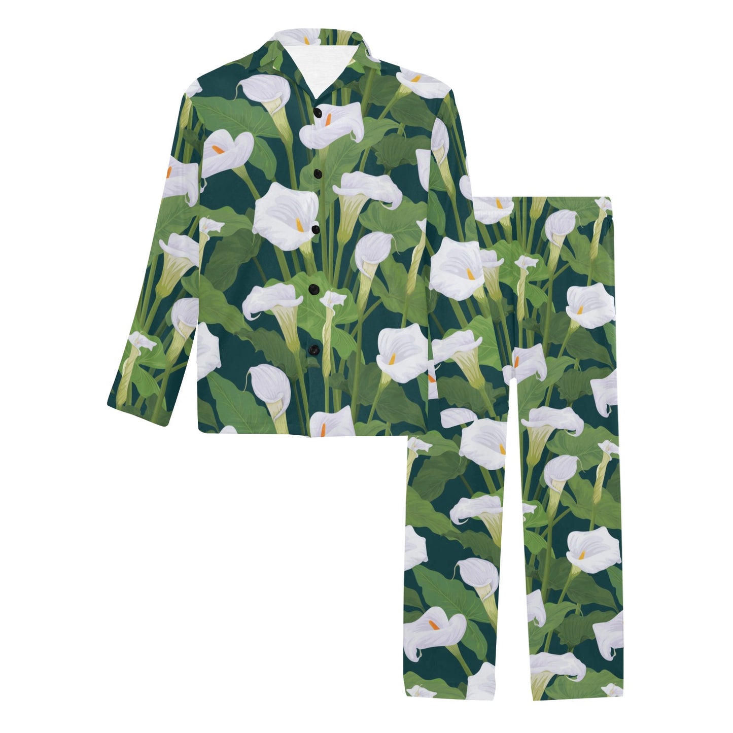 Lily Pattern Print Design 04 Men's Long Pajama Set