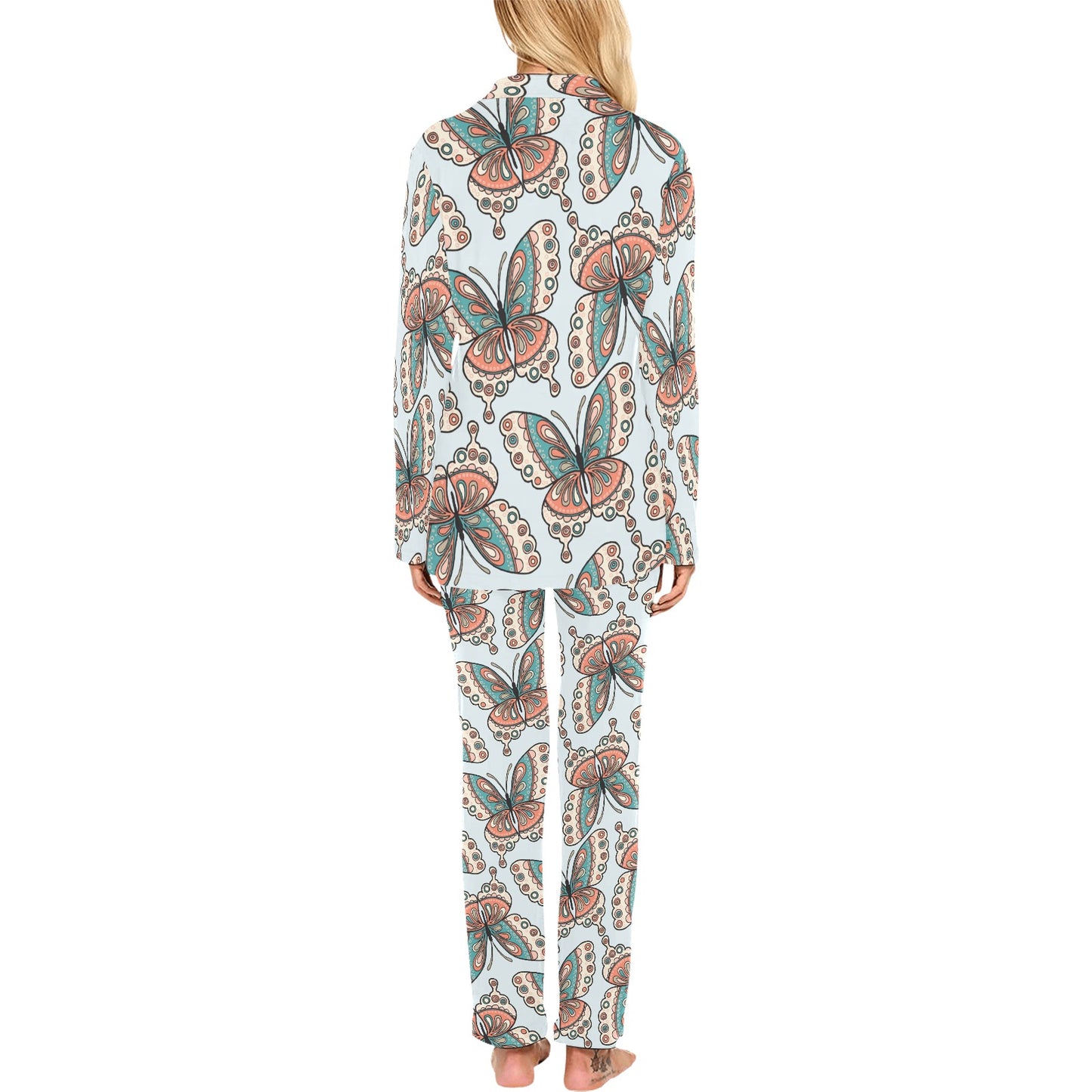Butterfly Pattern Women's Long Pajama Set