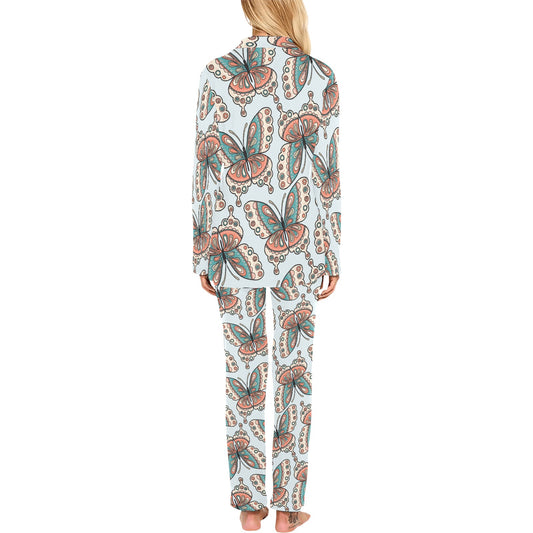 Butterfly Pattern Women's Long Pajama Set