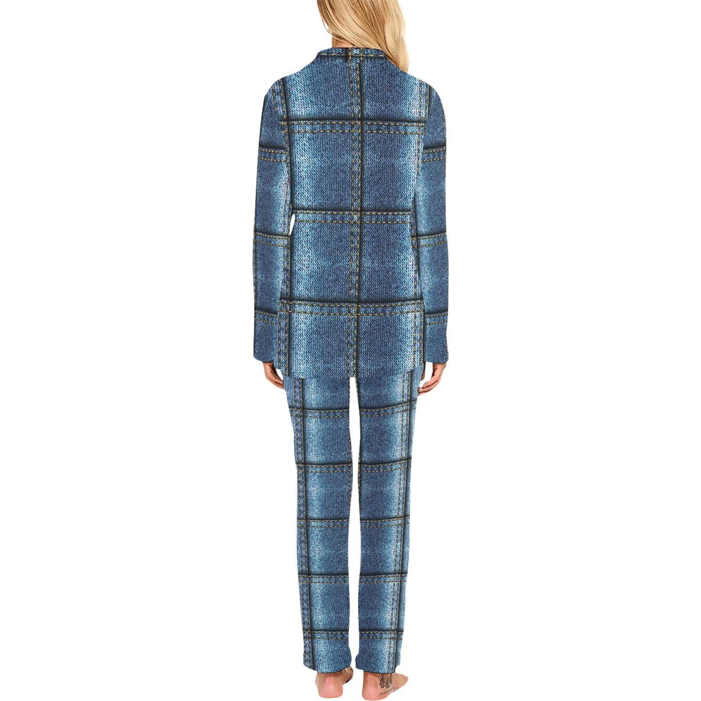 Jean Patchwork Pattern Print Design 02 Women's Long Pajama Set
