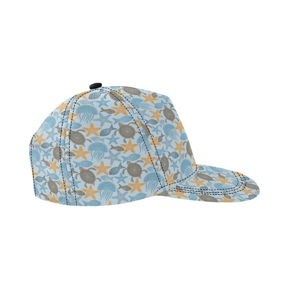 Polynesian Jellyfish Turtle Print Snapback Cap