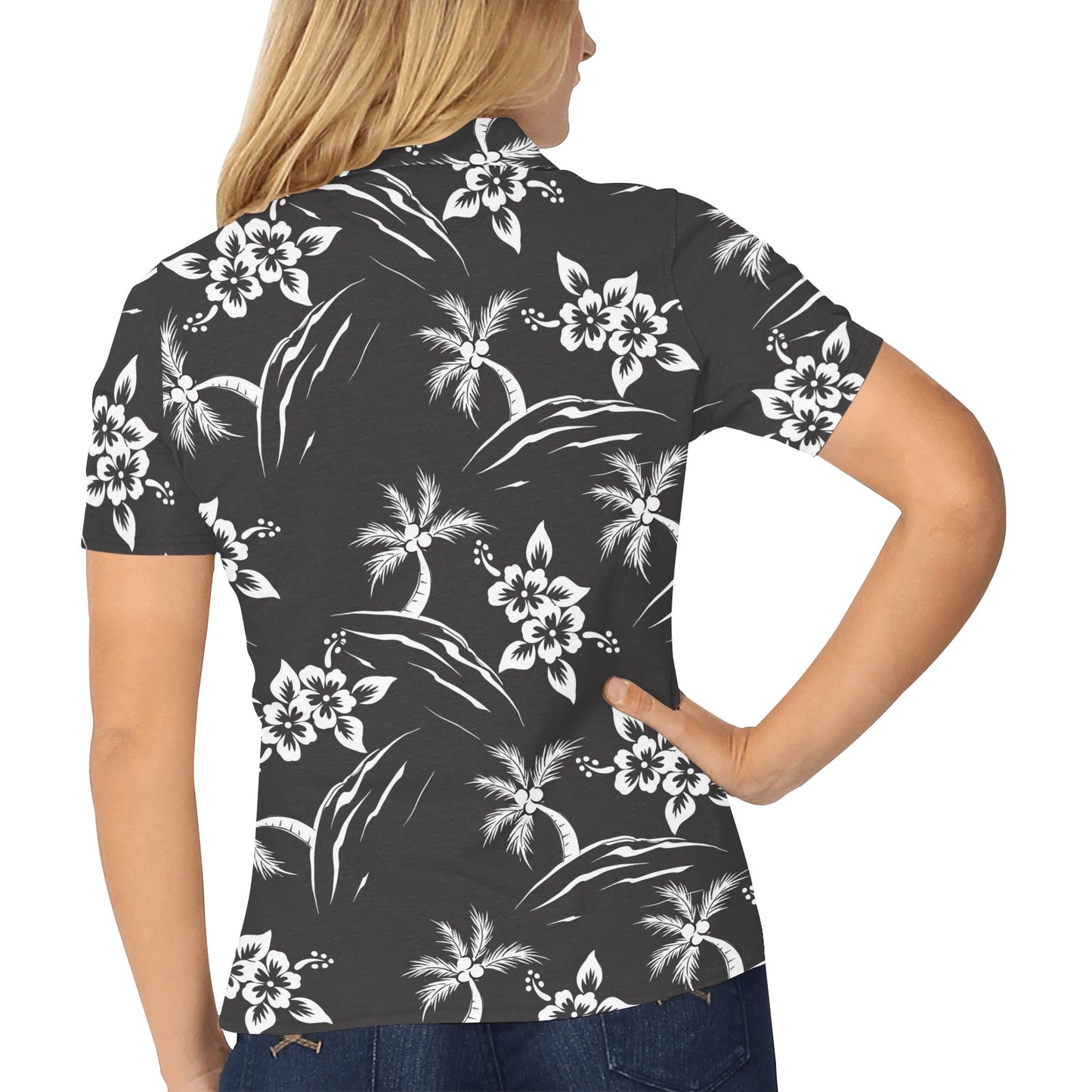 Palm Tree Pattern Print Design PT02 Women's Polo Shirt