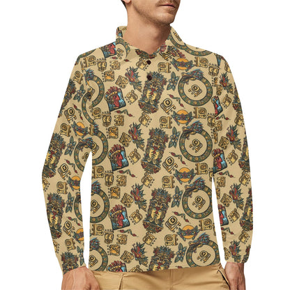 Totem Print Design LKS305 Long Sleeve Polo Shirt For Men's