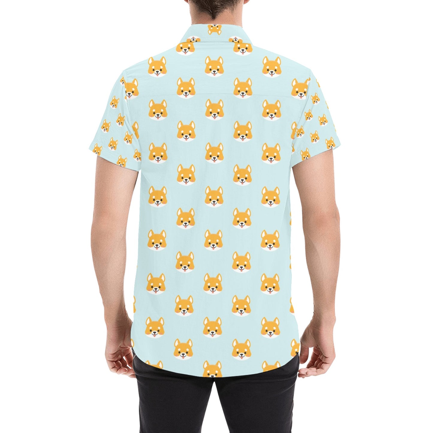 Shiba Inu Print Design LKS301 Men Short Sleeve Button Up Shirt