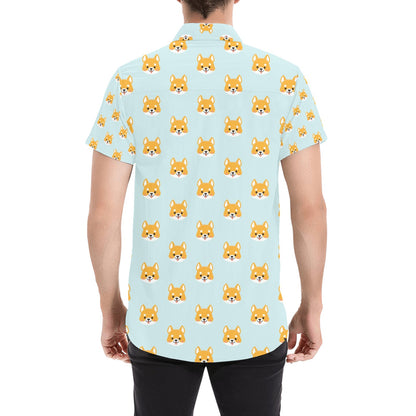 Shiba Inu Print Design LKS301 Men Short Sleeve Button Up Shirt