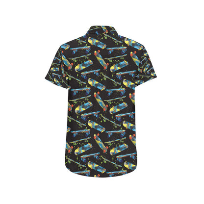 Skateboard Print Design LKS305 Men Short Sleeve Button Up Shirt