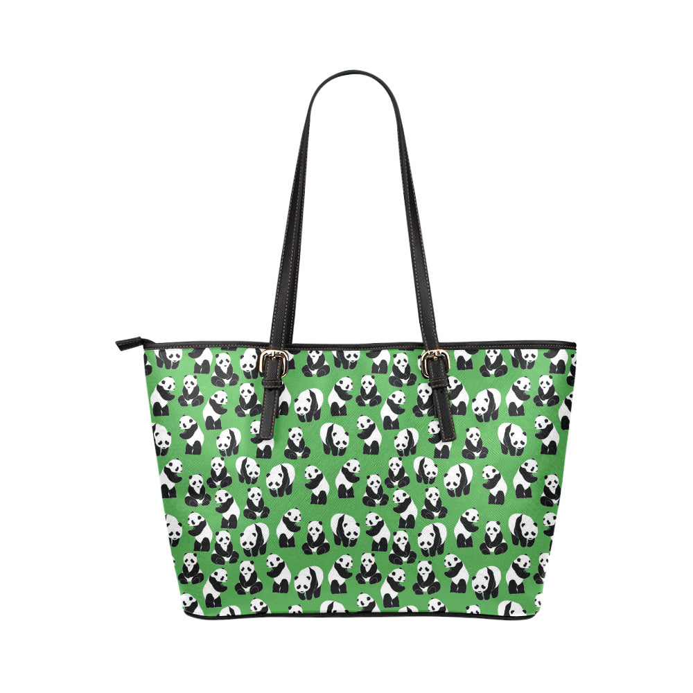 Panda Bear Pattern Themed Print Leather Tote Bag