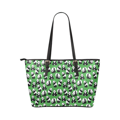 Panda Bear Pattern Themed Print Leather Tote Bag