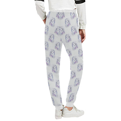 Wolf with Flower Print Design Unisex Sweatpants
