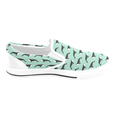 Whale Print Design LKS307 White Slip Ons Canvas Women's Shoes