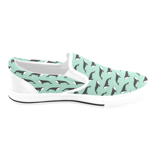 Whale Print Design LKS307 White Slip Ons Canvas Women's Shoes