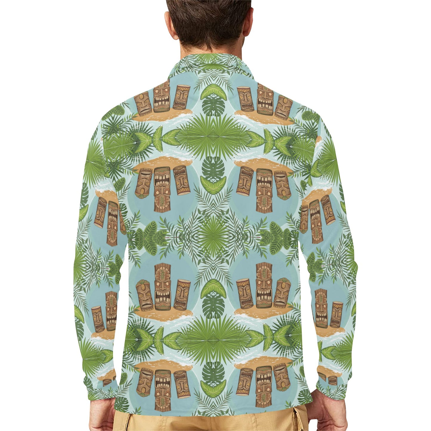 Tiki Wood Island Long Sleeve Polo Shirt For Men's