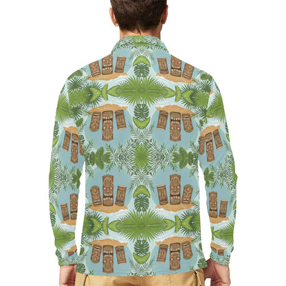 Tiki Wood Island Long Sleeve Polo Shirt For Men's