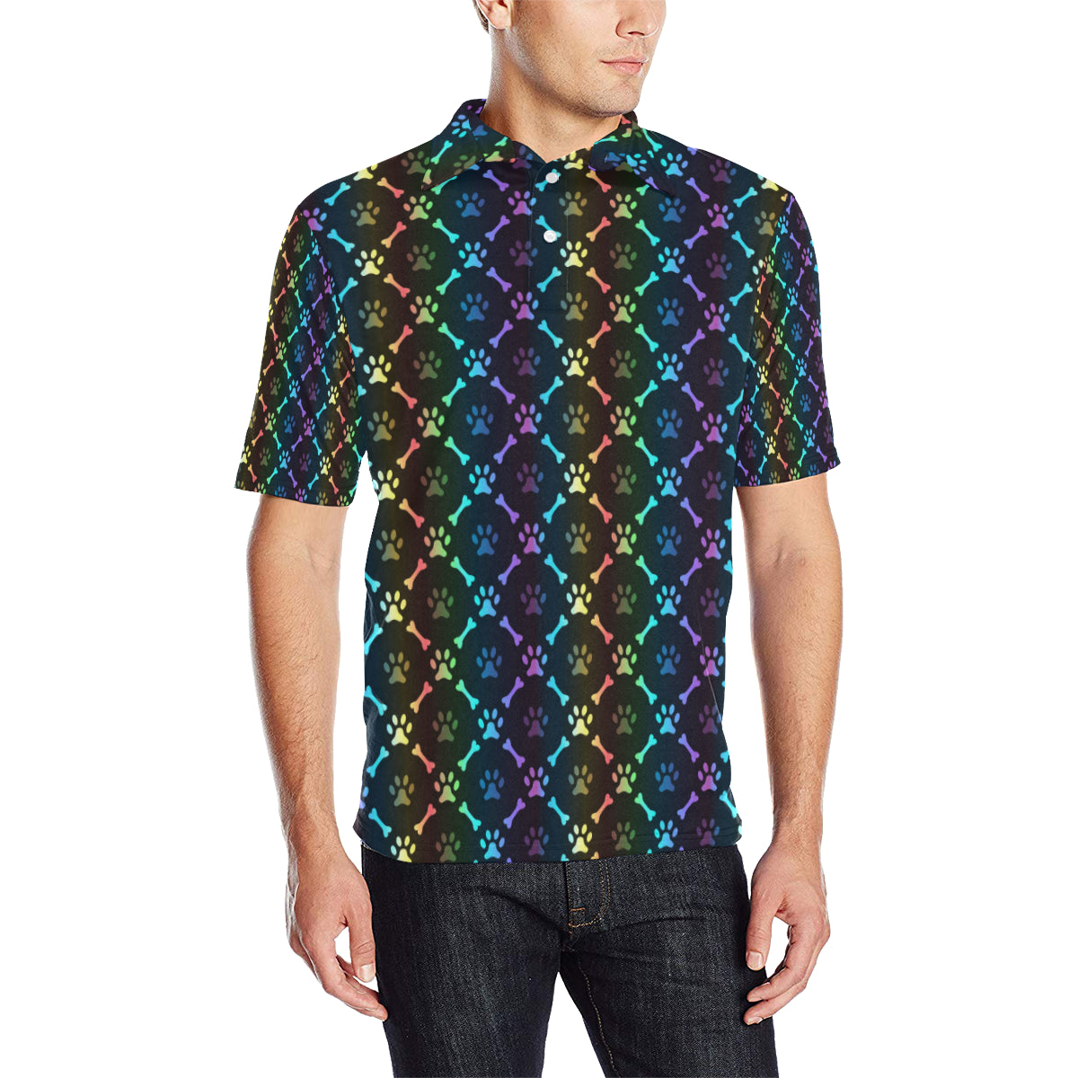 Paw Rainbow Print Men Polo Shirt