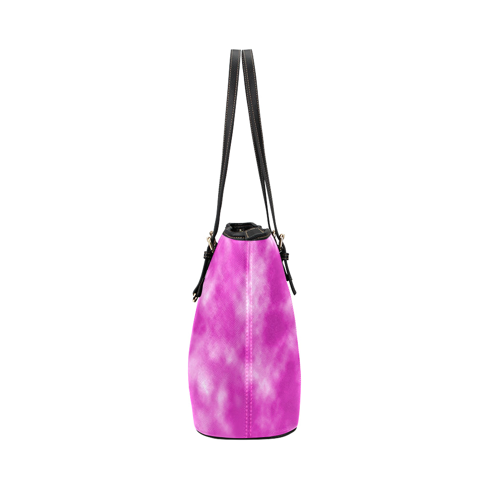 Tie Dye Pink Design Print Leather Tote Bag