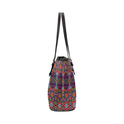 Ethnic Flower Style Print Pattern Leather Tote Bag