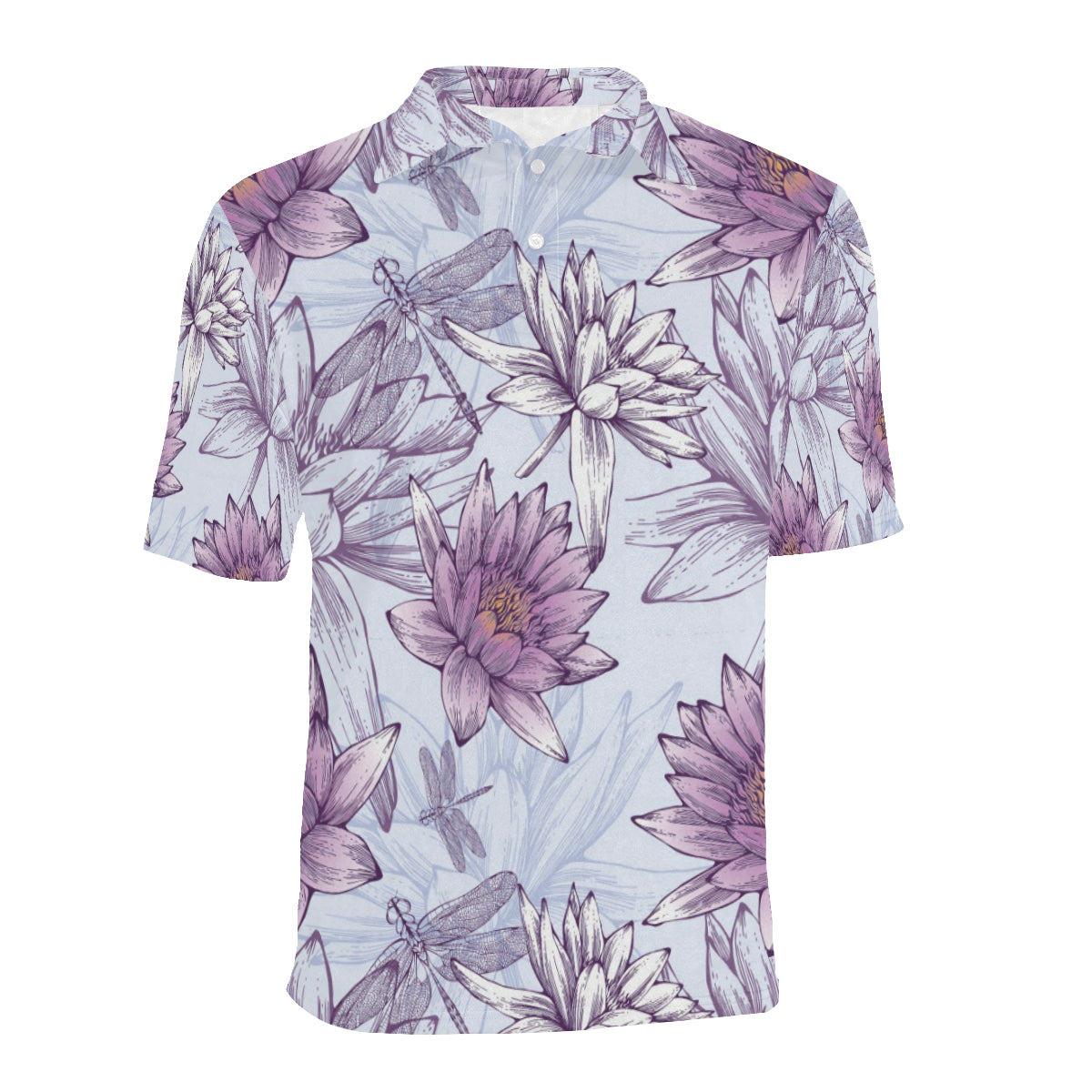 Water Lily Pattern Print Design WL01 Men Polo Shirt