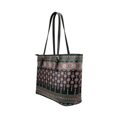 Ethnic Dot Style Print Pattern Leather Tote Bag